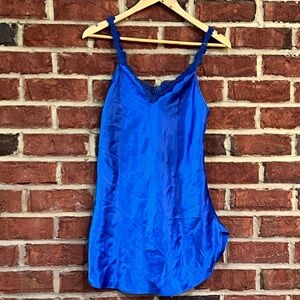 Frederick's of Hollywood Blue Satin Chemise with Lace Trim